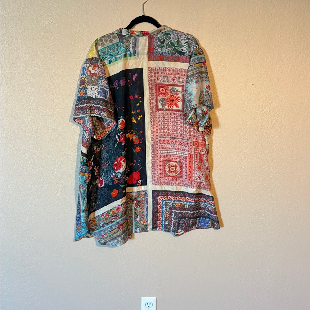 Johnny Was Multicolor Patchwork Silk Button Up Sh… - image 4